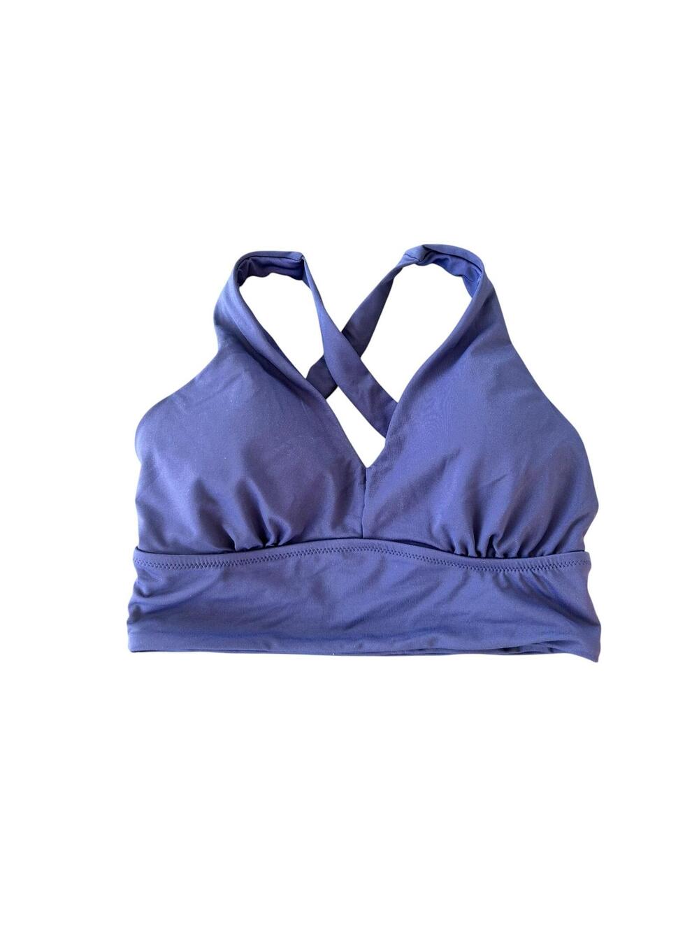 ATHLETA navy Plunge banded tie back bikini swim top XXS D-DD New